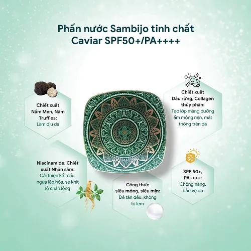 Phấn nước Sambijo tinh chất Caviar SPF50+/PA++++ 15g